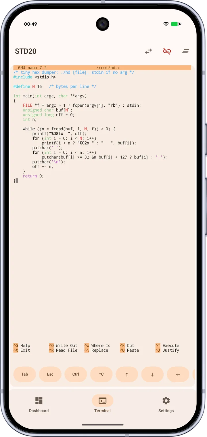Editing code in the terminal